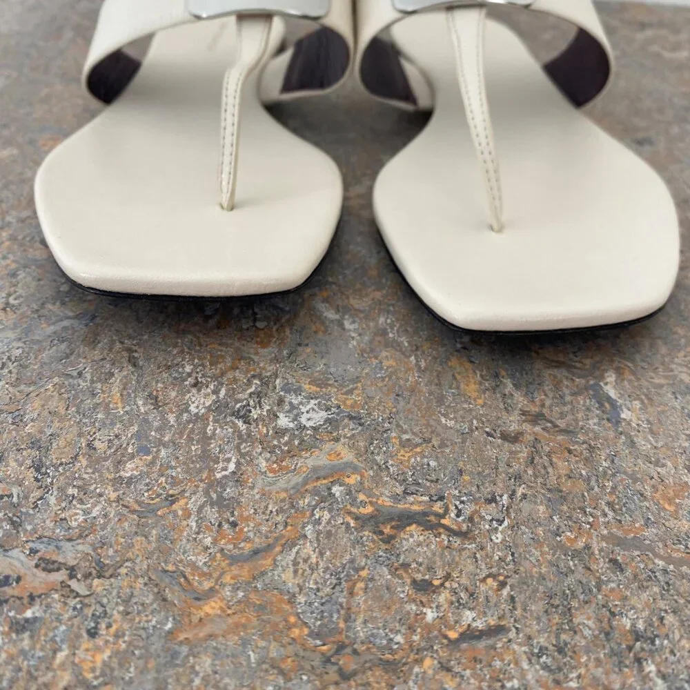 New Tory Burch Georgia Logo Sandals Shoes Ivory